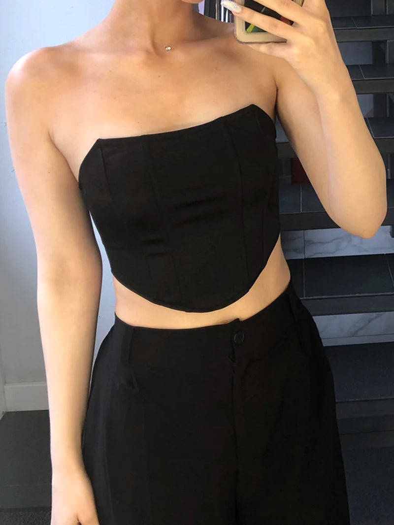 Sleeveless off Shoulder Velvet Fashion Sexy Corset Crop Tops Vest Female Underwear Backless Bustier Top Solid