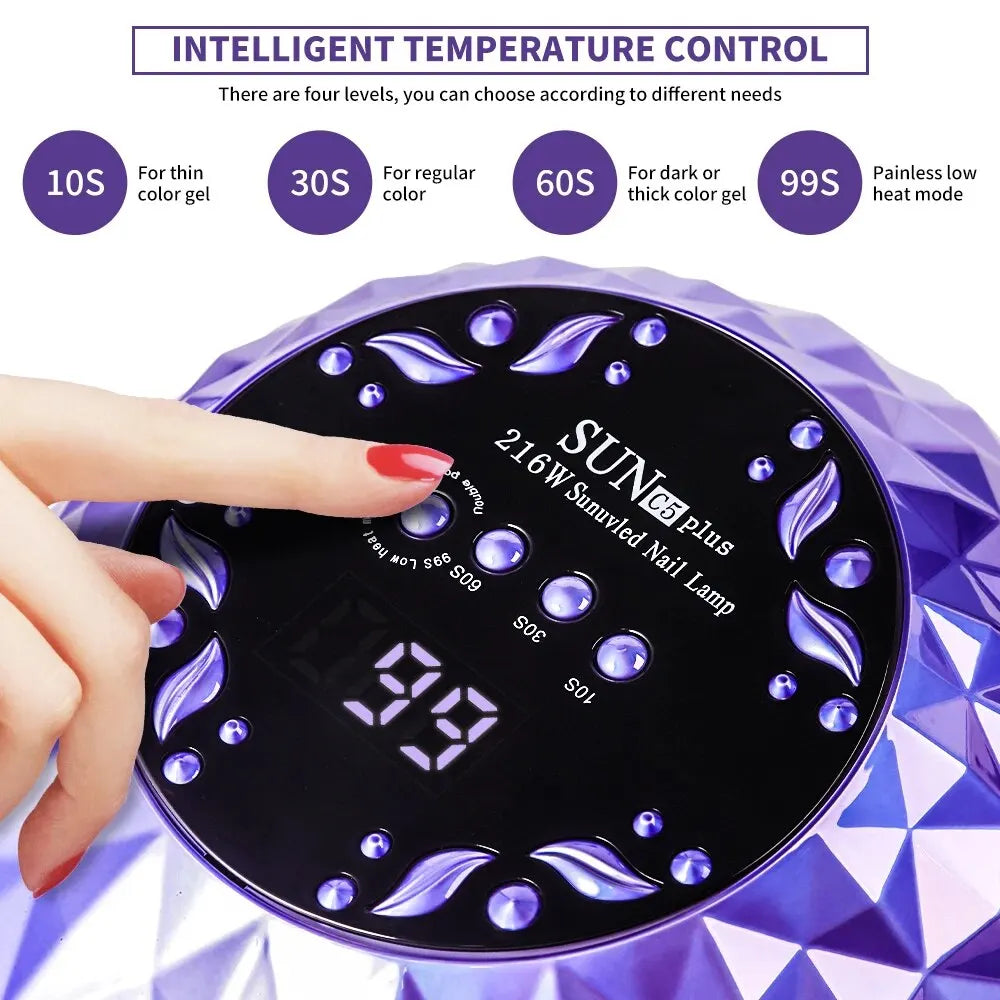 216W Nail Dryer UV LED Nail Lamp for Curing All Gel Nail Polish with Motion Sensing Professional Manicure Salon Tool Equipment