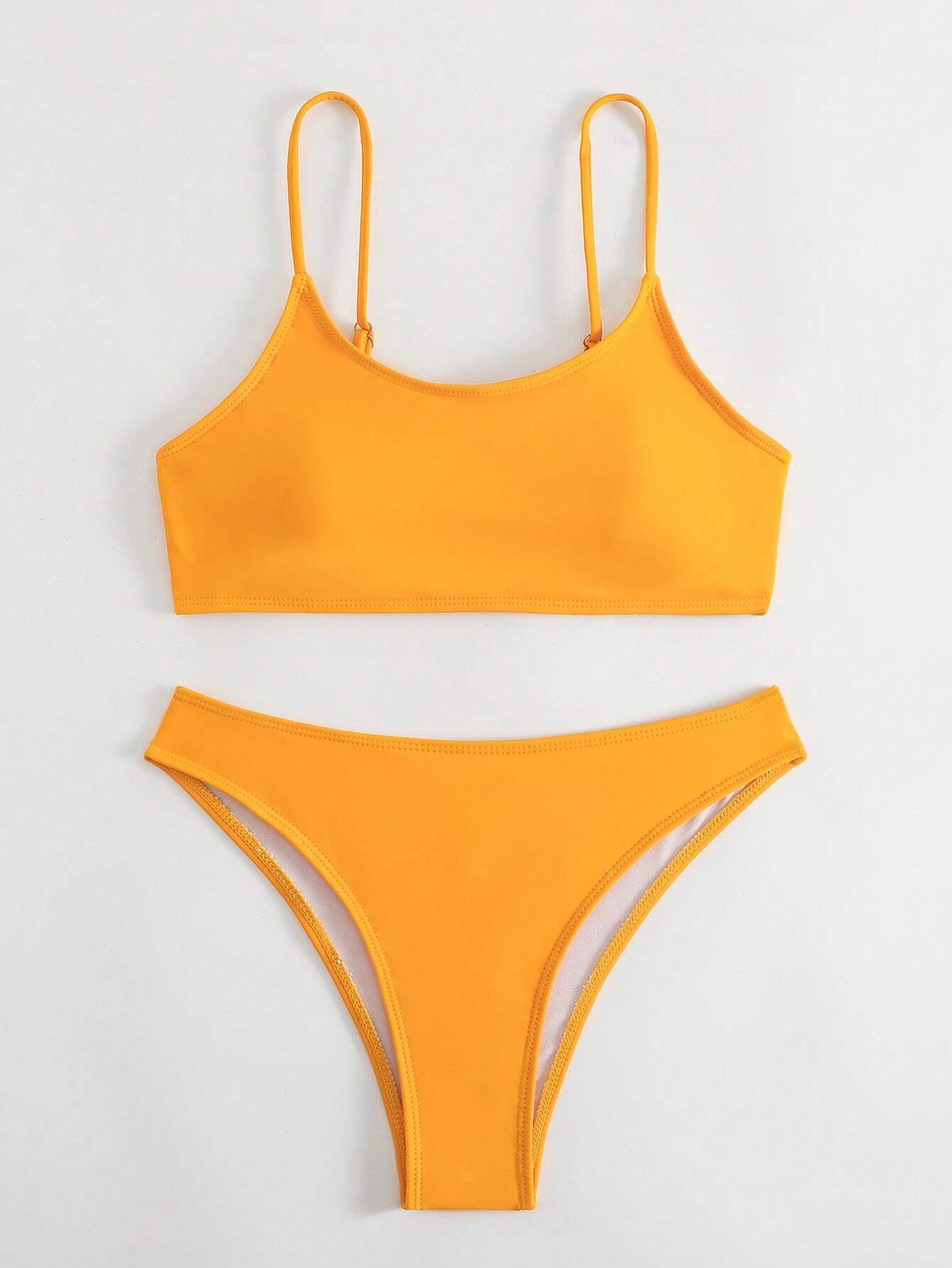 SHEIN Swim Basics Summer Beach Plain High Cut Bikini Set