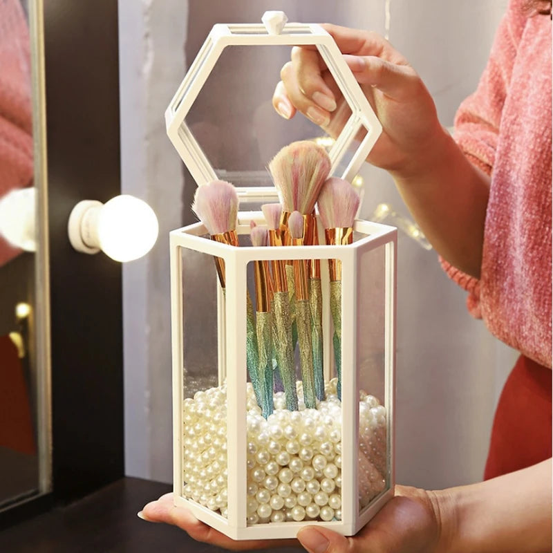 High-Grade Glass Make-Up Brush Storage Box Makeup Eyebrow Pencil Cosmetic Holder Make up Tools Pen Holder Rack Table Organizer