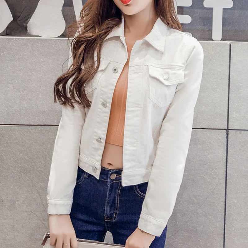 New Long Sleeve Winter Slim White Black Jeans Top for Women Solid Denim Jacket Women Short Overcoat Ladies Jackets Tops