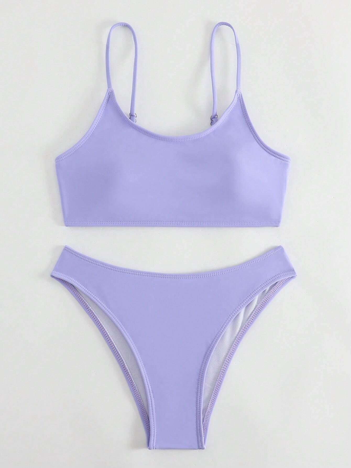 SHEIN Swim Basics Summer Beach Plain High Cut Bikini Set