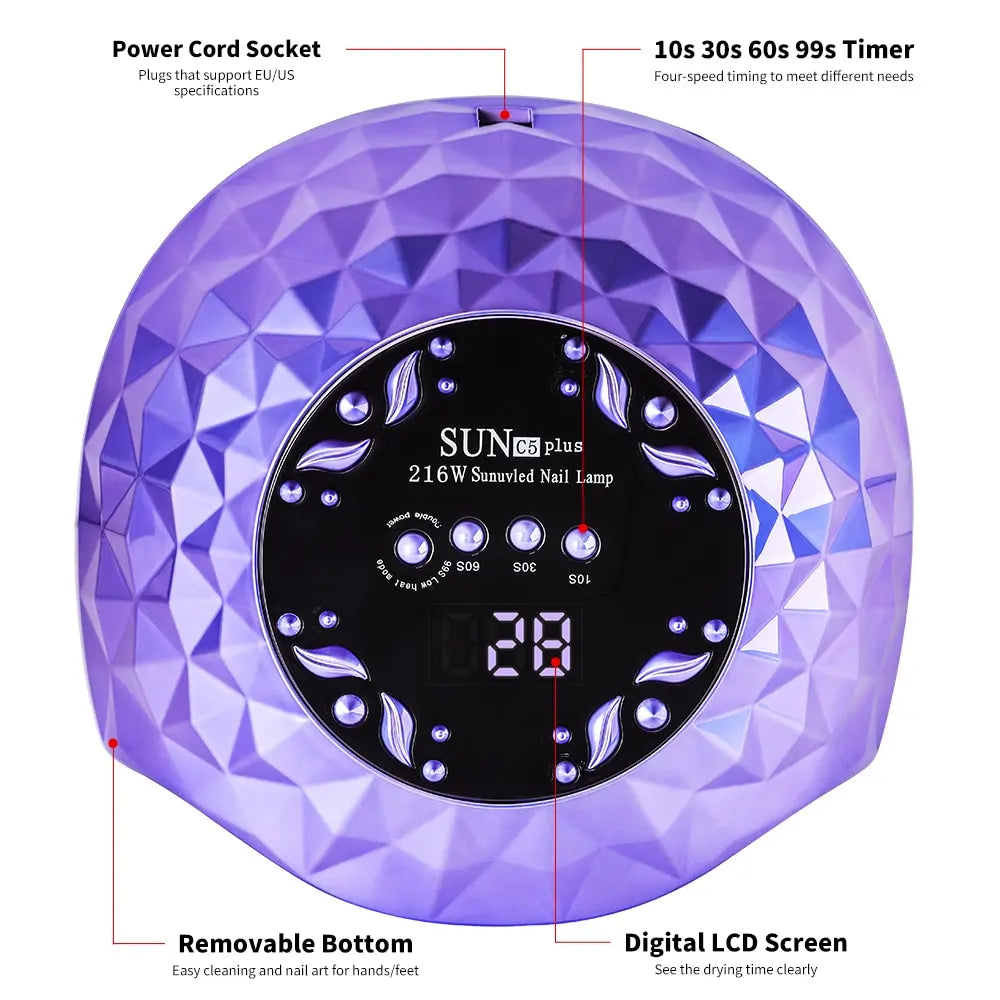 216W Nail Dryer UV LED Nail Lamp for Curing All Gel Nail Polish with Motion Sensing Professional Manicure Salon Tool Equipment