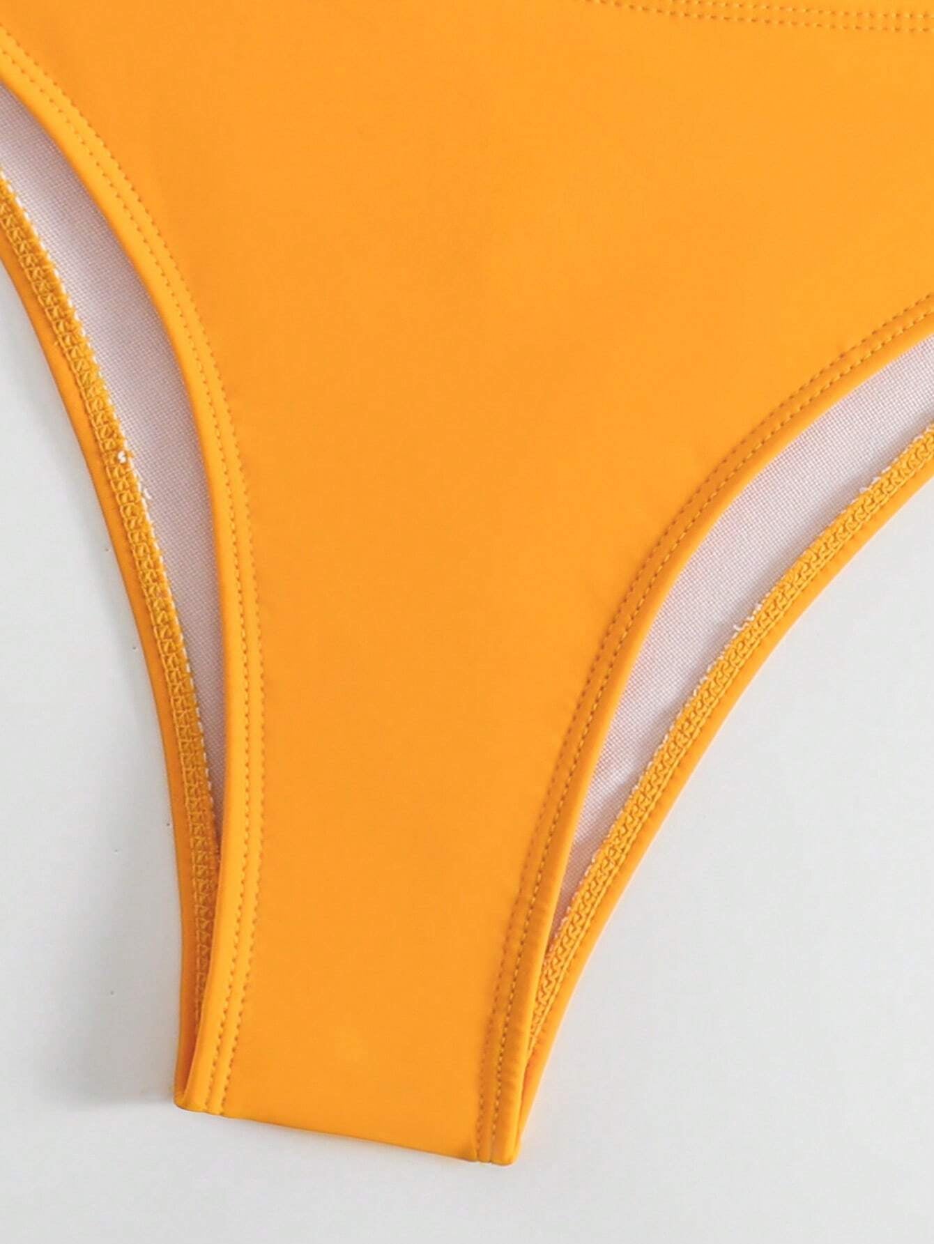 SHEIN Swim Basics Summer Beach Plain High Cut Bikini Set