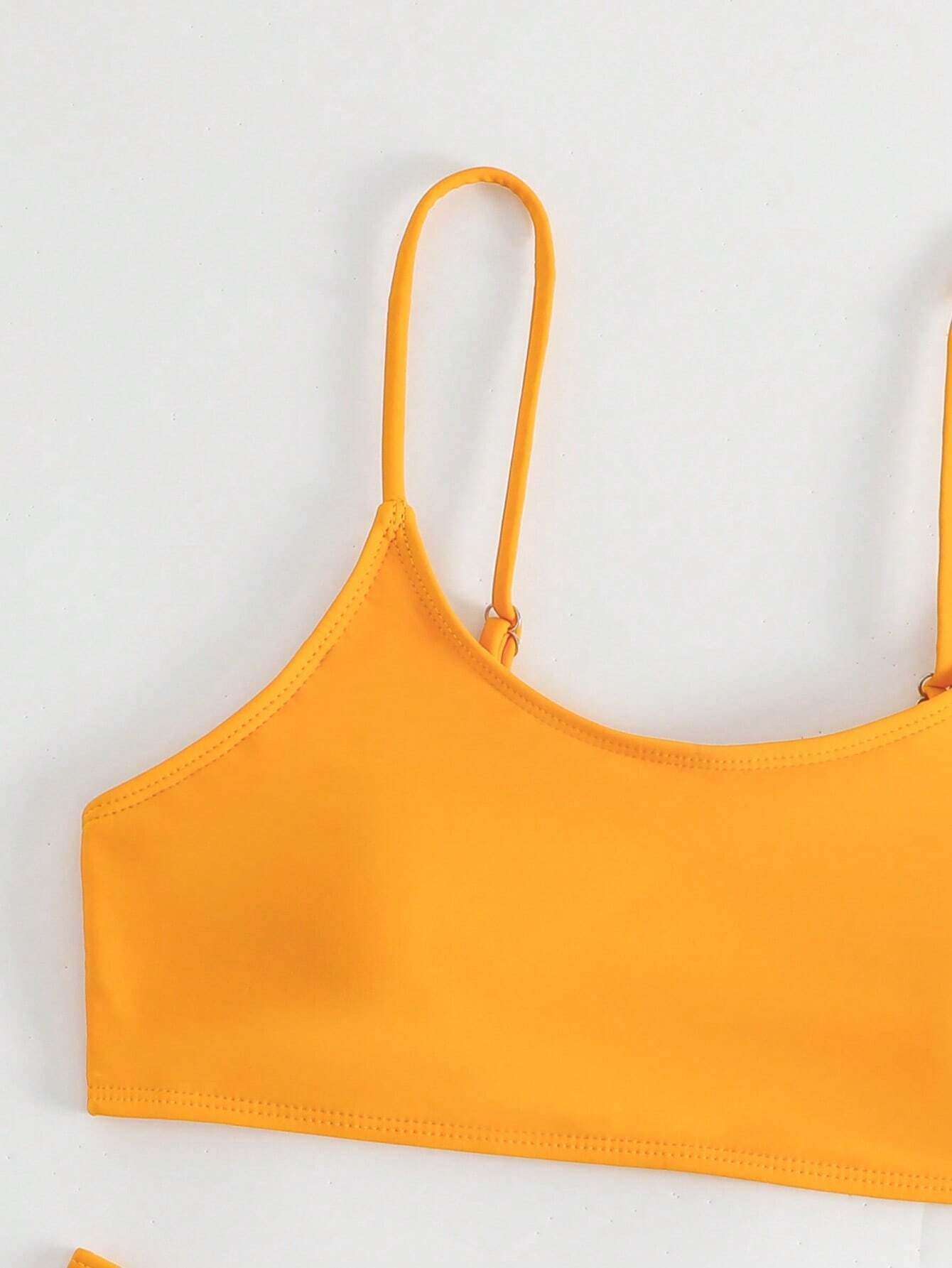 SHEIN Swim Basics Summer Beach Plain High Cut Bikini Set