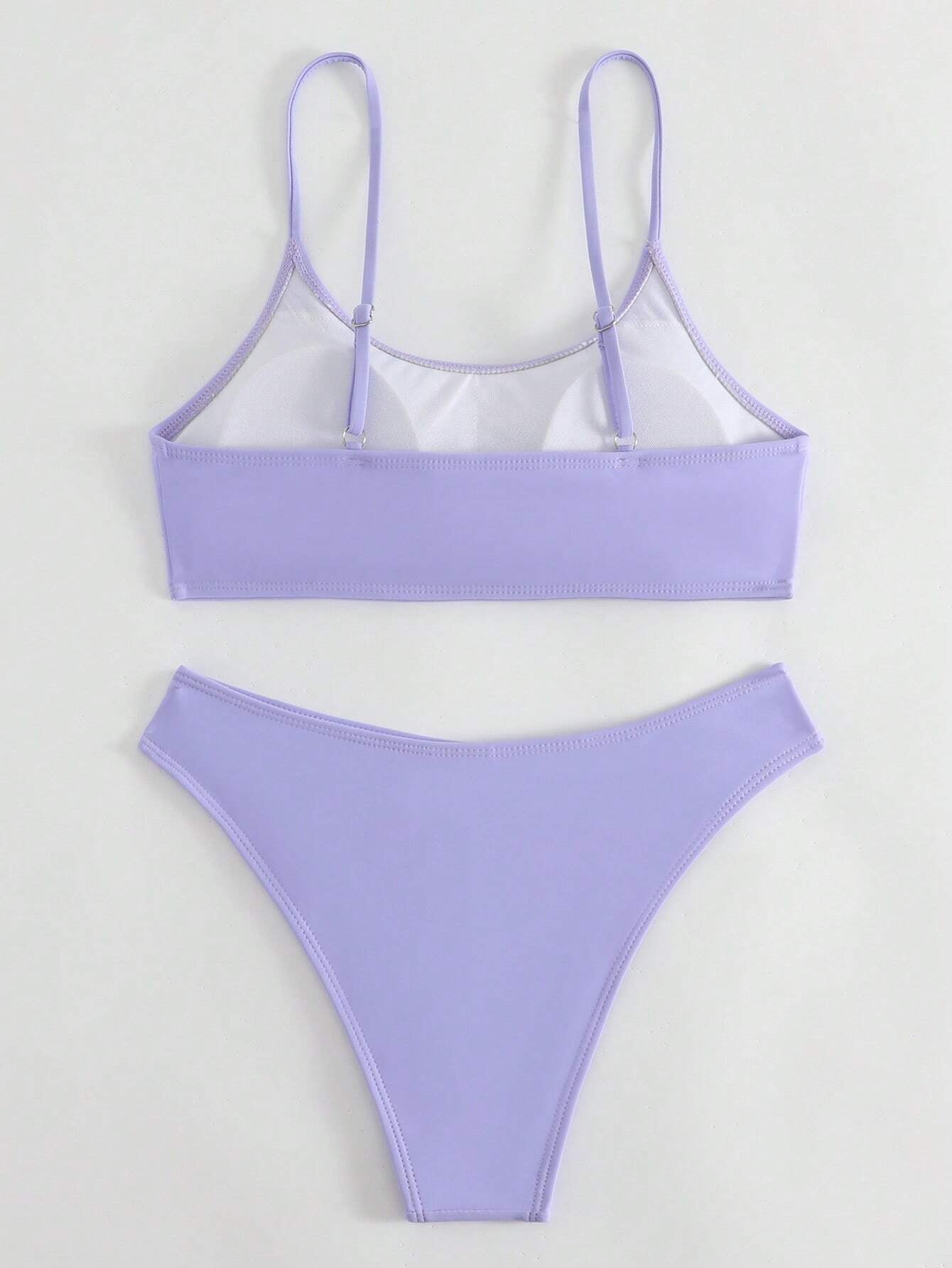 SHEIN Swim Basics Summer Beach Plain High Cut Bikini Set