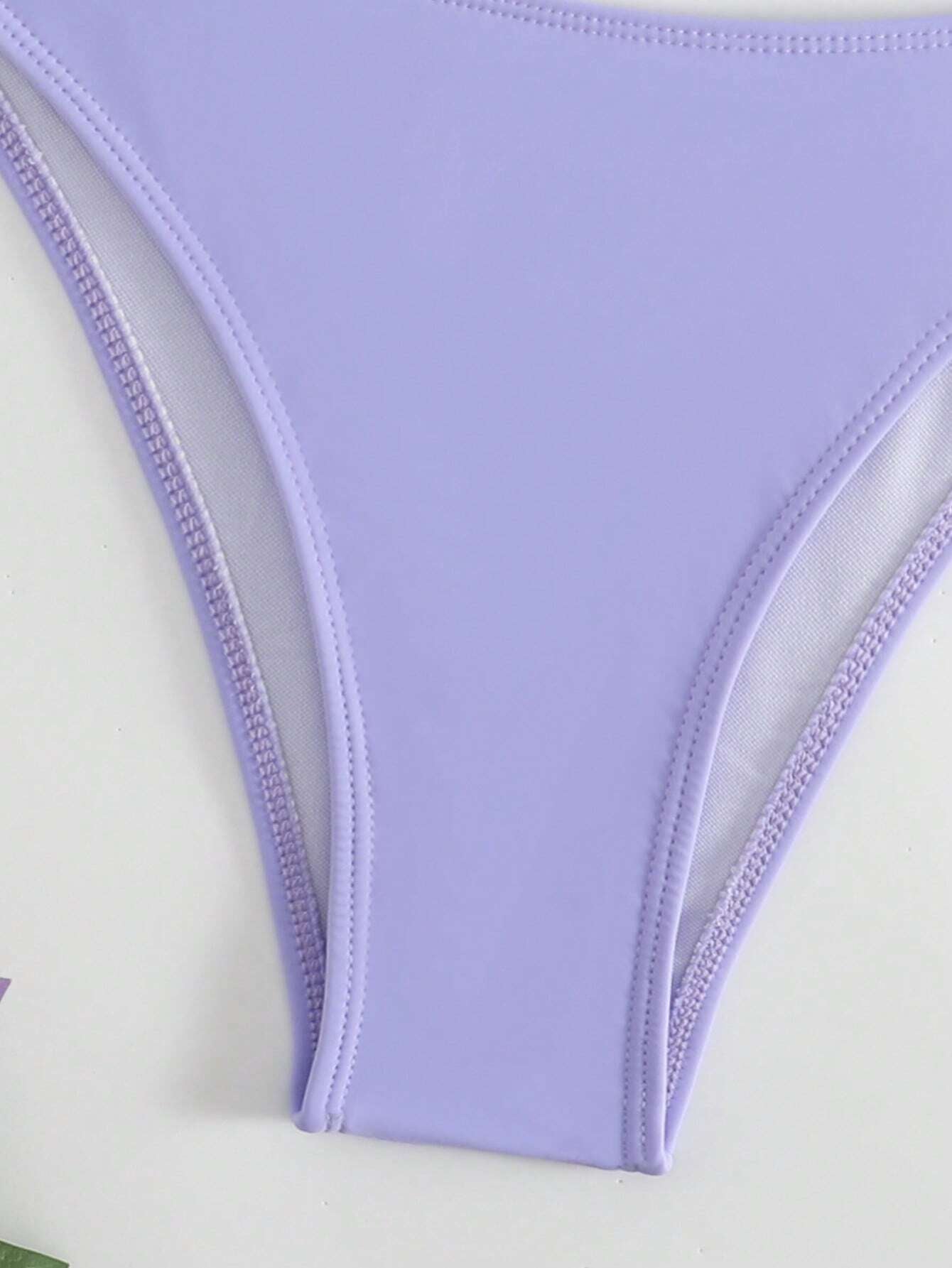 SHEIN Swim Basics Summer Beach Plain High Cut Bikini Set