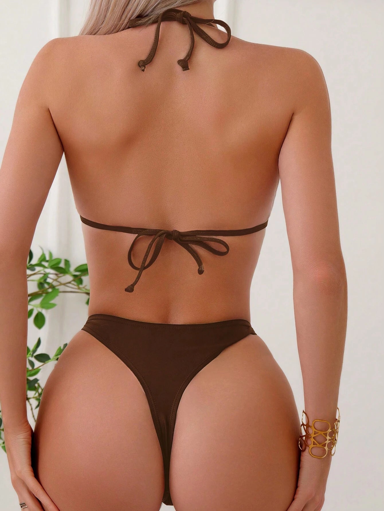 SHEIN Swim Summer Beach Chain Linked Halter Triangle Bikini Set