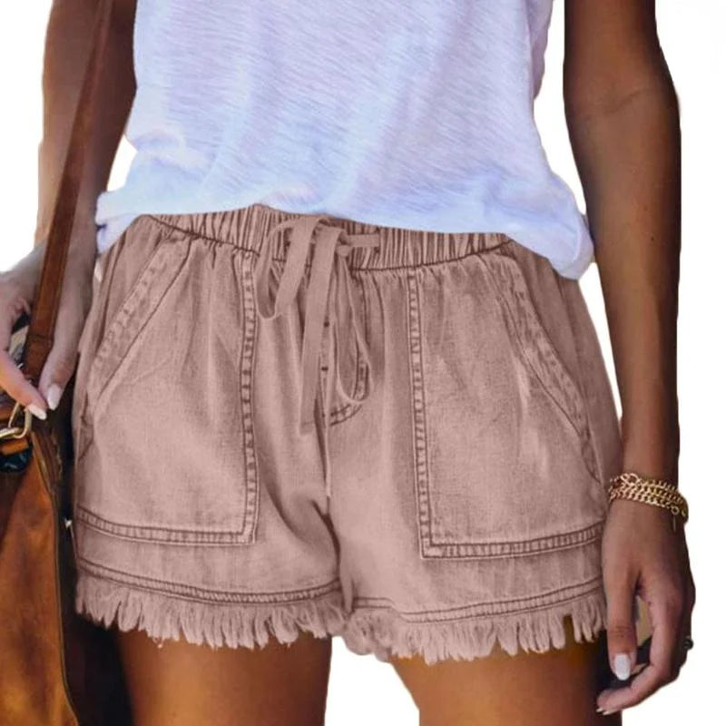 2023 New High Waist Elastic Waist Casual High Waist Slim Shorts Jeans Summer Women'S Loose Straight Shorts Women Clothing