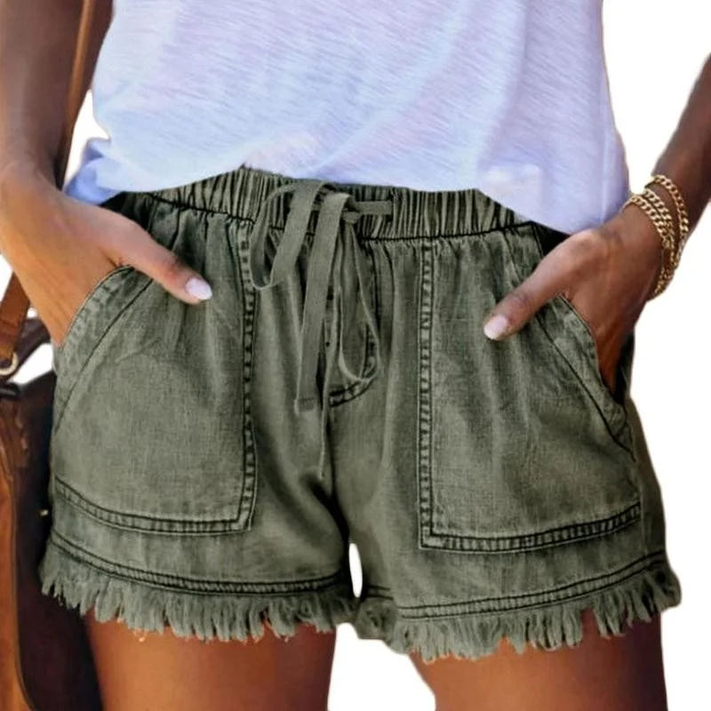 2023 New High Waist Elastic Waist Casual High Waist Slim Shorts Jeans Summer Women'S Loose Straight Shorts Women Clothing