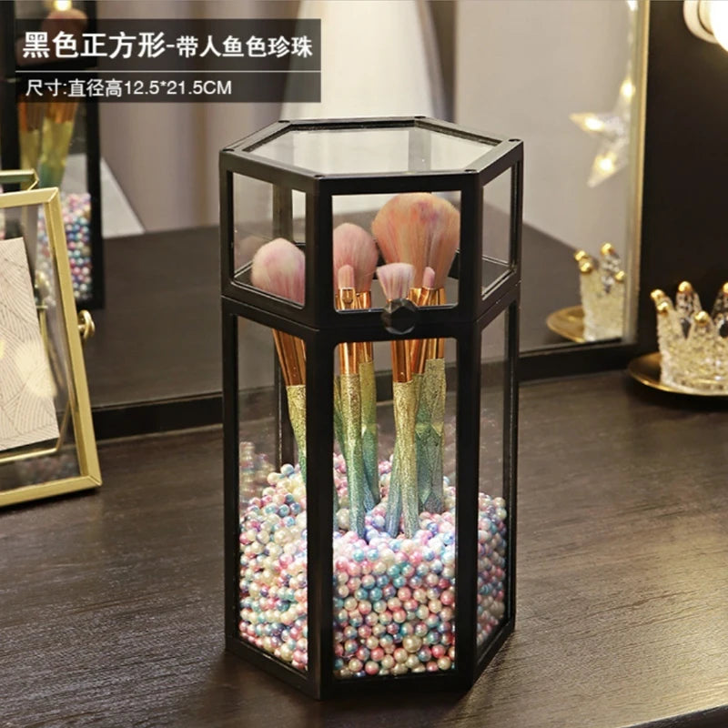 High-Grade Glass Make-Up Brush Storage Box Makeup Eyebrow Pencil Cosmetic Holder Make up Tools Pen Holder Rack Table Organizer