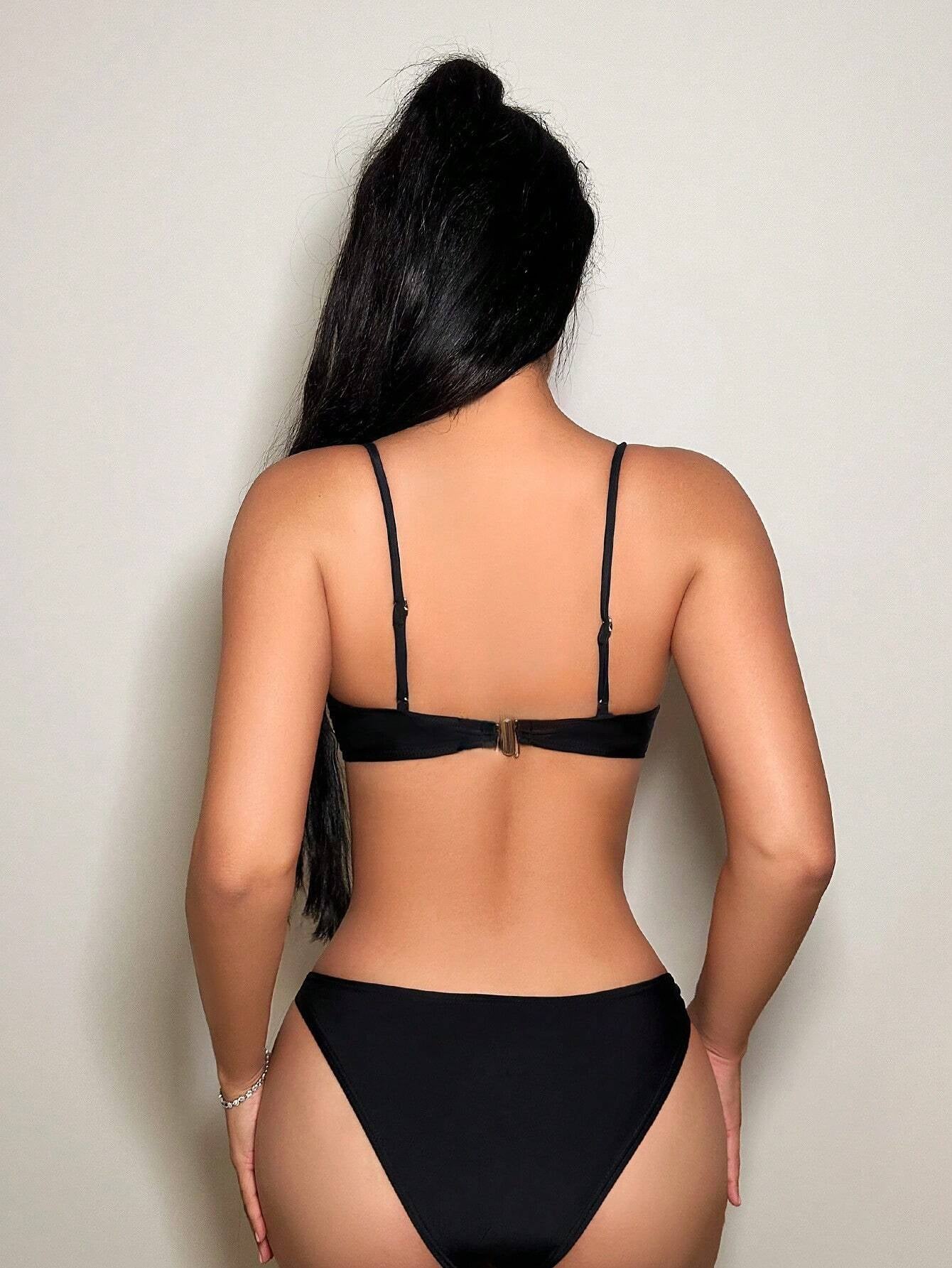 SHEIN Swim Summer Beach Women'S Hollow Out One-Piece Swimsuit with Spaghetti Straps, Black