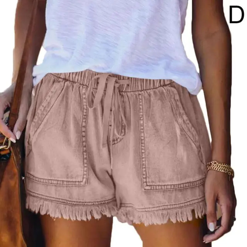 2023 New High Waist Elastic Waist Casual High Waist Slim Shorts Jeans Summer Women'S Loose Straight Shorts Women Clothing