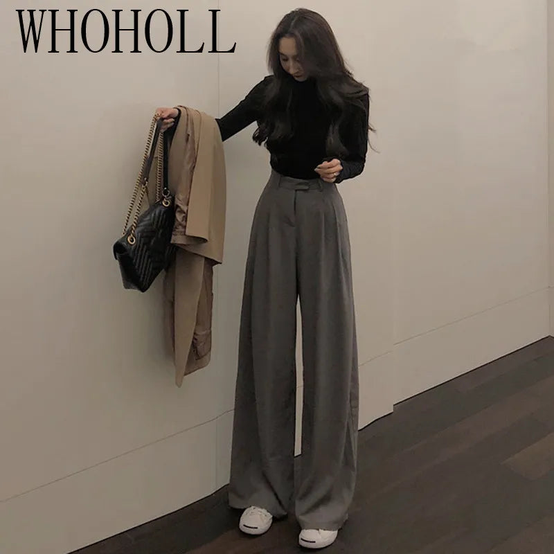 2022 Spring Suit Pants Female Solid Wide Leg Pants Women Full Length Pants Ladies High Quality Simple Casual Straight Pants