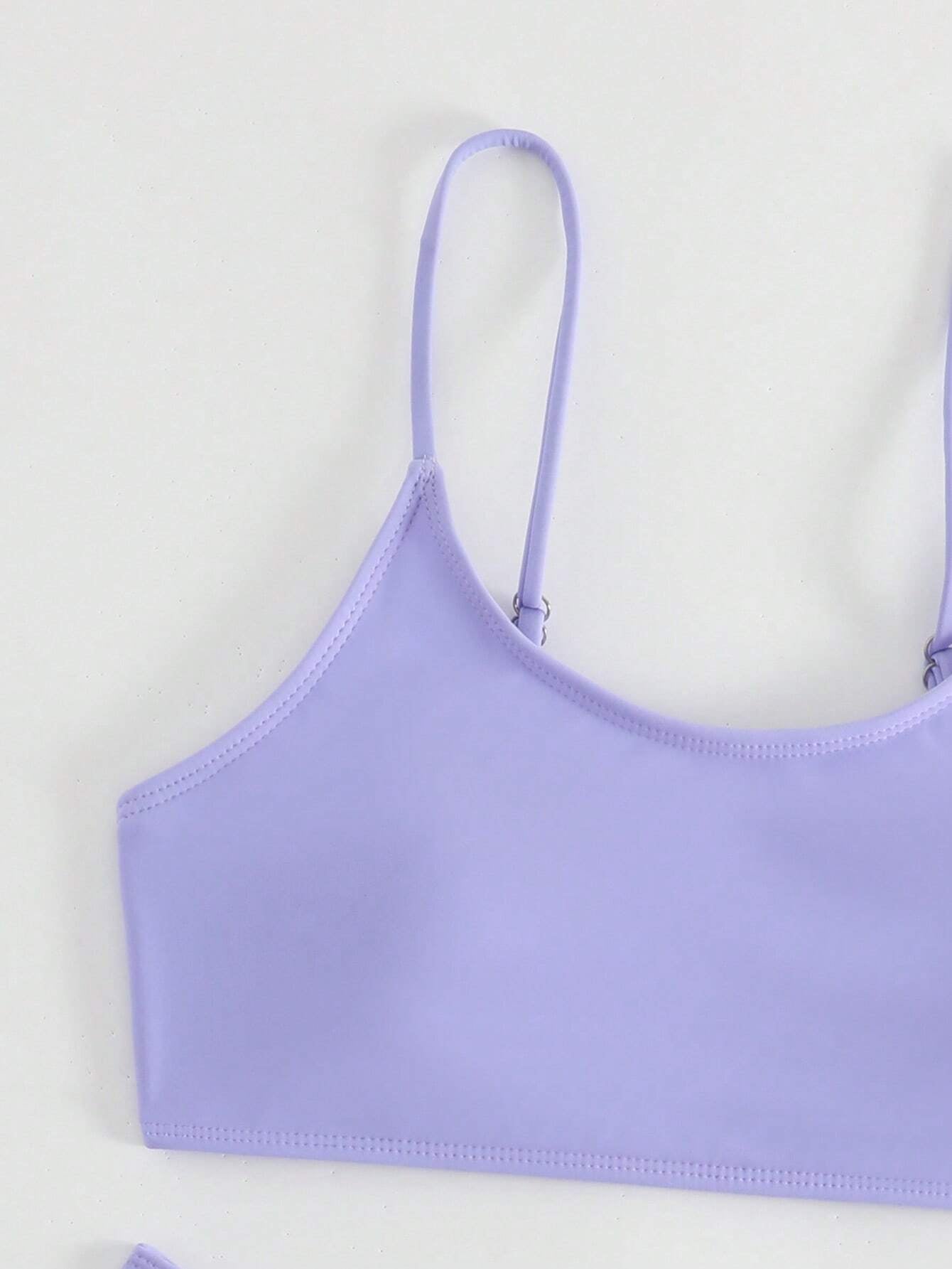 SHEIN Swim Basics Summer Beach Plain High Cut Bikini Set