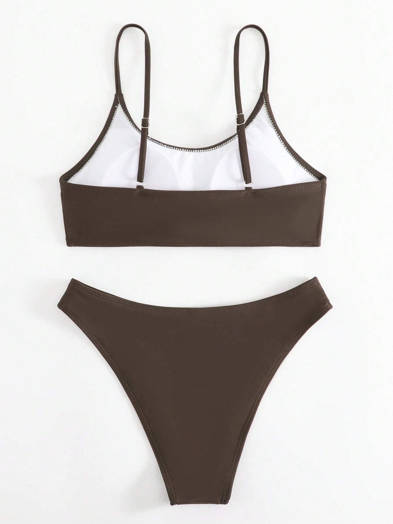 SHEIN Swim Basics Summer Beach Plain High Cut Bikini Set