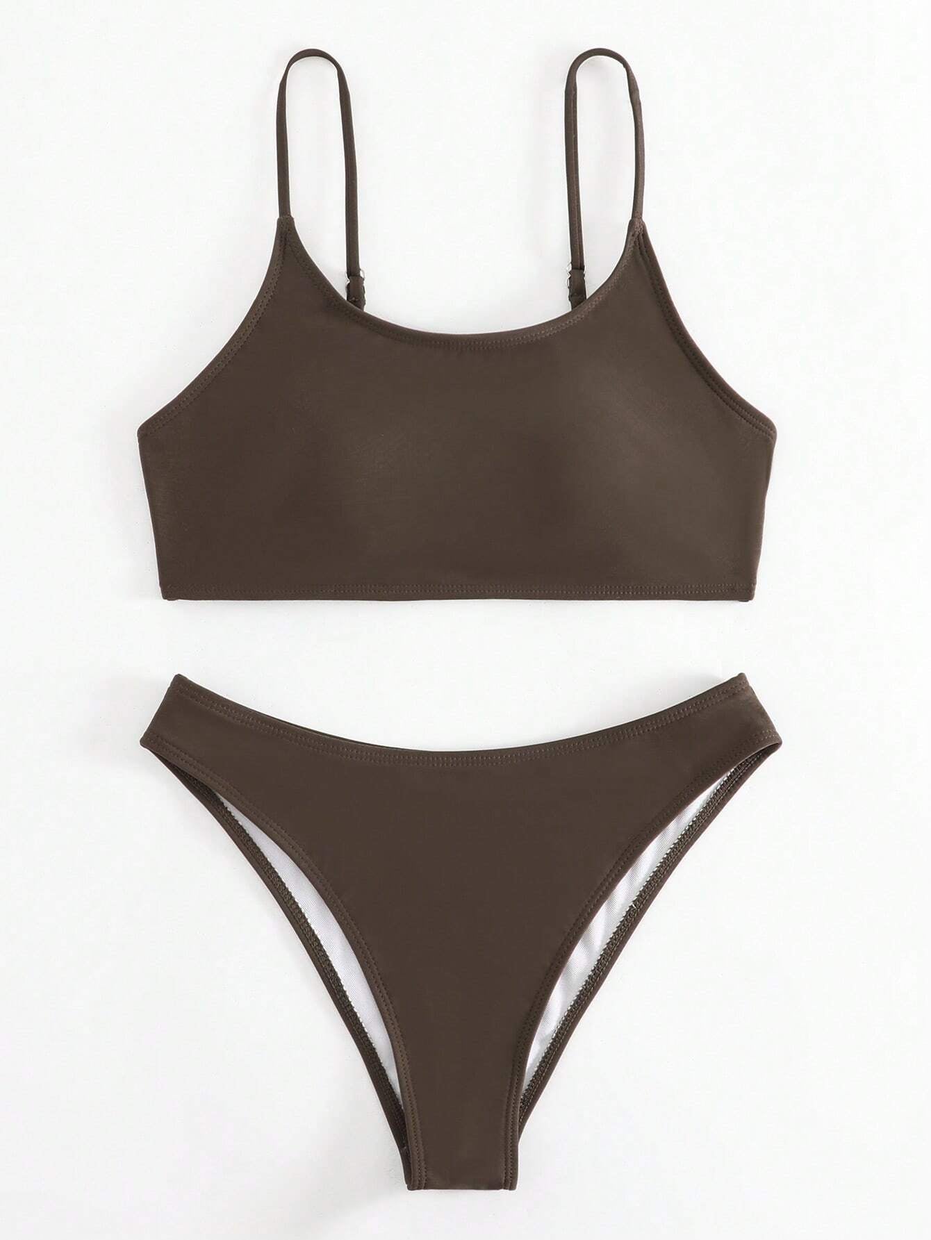 SHEIN Swim Basics Summer Beach Plain High Cut Bikini Set