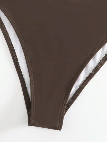 SHEIN Swim Basics Summer Beach Plain High Cut Bikini Set