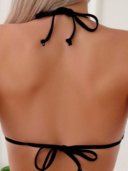 SHEIN Swim Summer Beach Chain Linked Halter Triangle Bikini Set