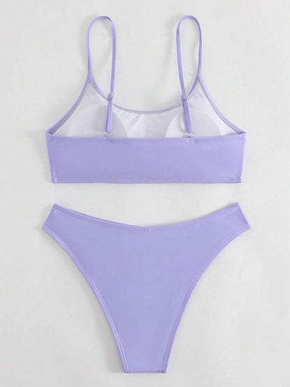 SHEIN Swim Basics Summer Beach Plain High Cut Bikini Set