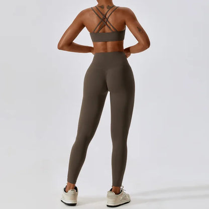 2PCS Yoga Set Nude Feeling Workout Sets Women Tracksuit Gym Push up Fitness Running Workout Sportwear Sport Bra Leggings Suit