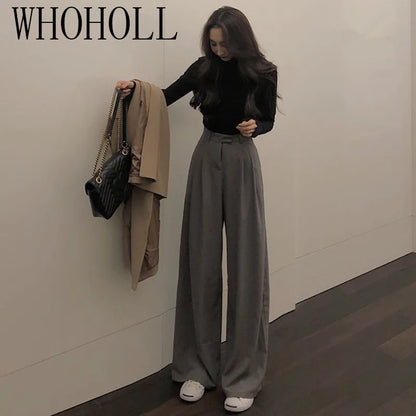 2022 Spring Suit Pants Female Solid Wide Leg Pants Women Full Length Pants Ladies High Quality Simple Casual Straight Pants
