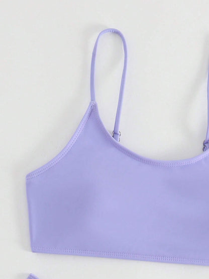 SHEIN Swim Basics Summer Beach Plain High Cut Bikini Set