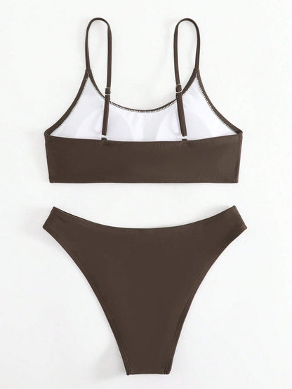 SHEIN Swim Basics Summer Beach Plain High Cut Bikini Set